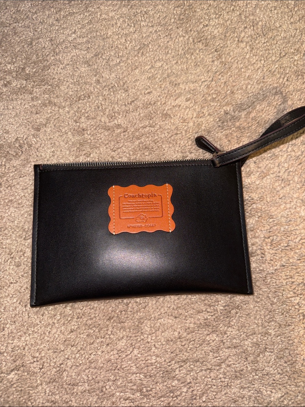 Coach Black Wristlet Pouch with Brown Patch